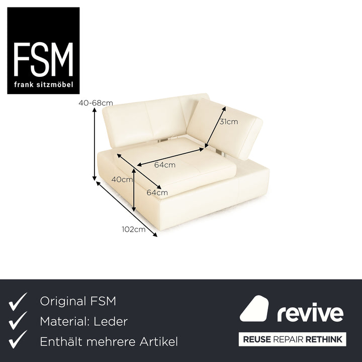 FSM Square Up Leder Garnitur Zweisitzer 2x Sessel Weiß Creme Beige manuelle Funktion Sofa Couch