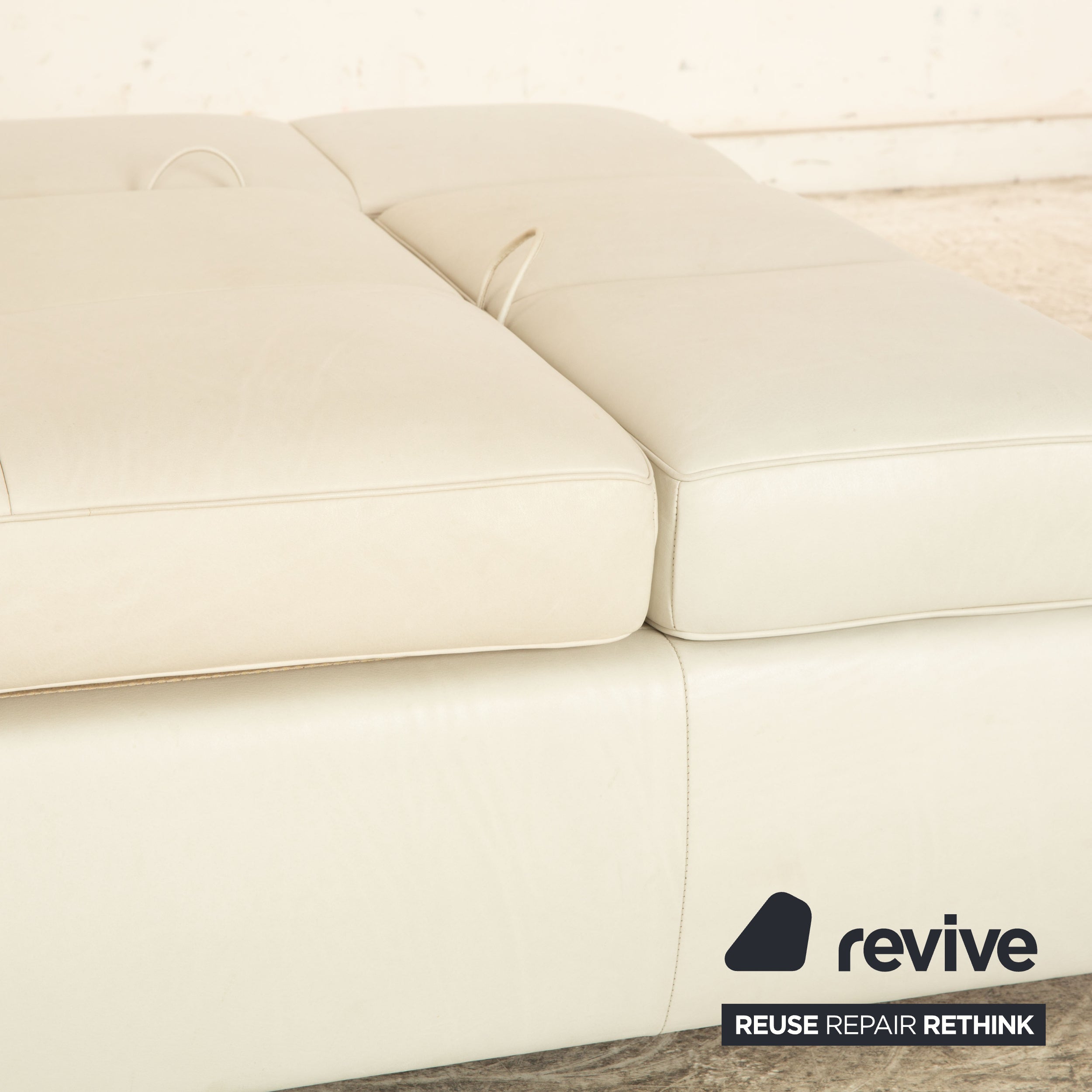 FSM Square Up Leder Garnitur Zweisitzer 2x Sessel Weiß Creme Beige manuelle Funktion Sofa Couch