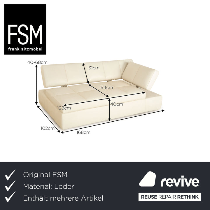 FSM Square Up Leder Sofa Garnitur Weiß Grau 2x Zweisitzer 2x Sessel Hocker manuelle Funktion