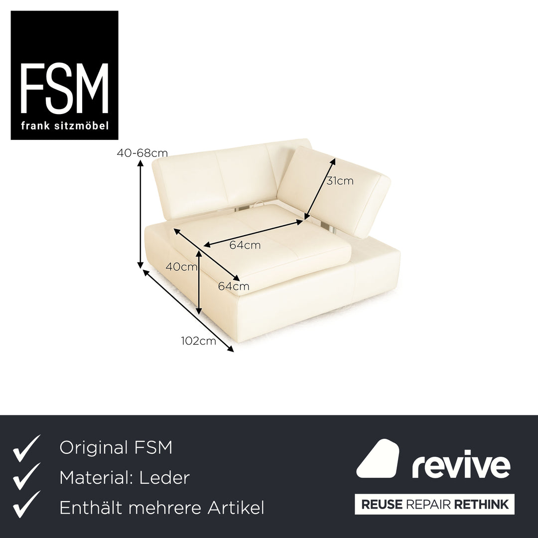 FSM Square Up Leder Sofa Garnitur Weiß Grau 2x Zweisitzer 2x Sessel Hocker manuelle Funktion