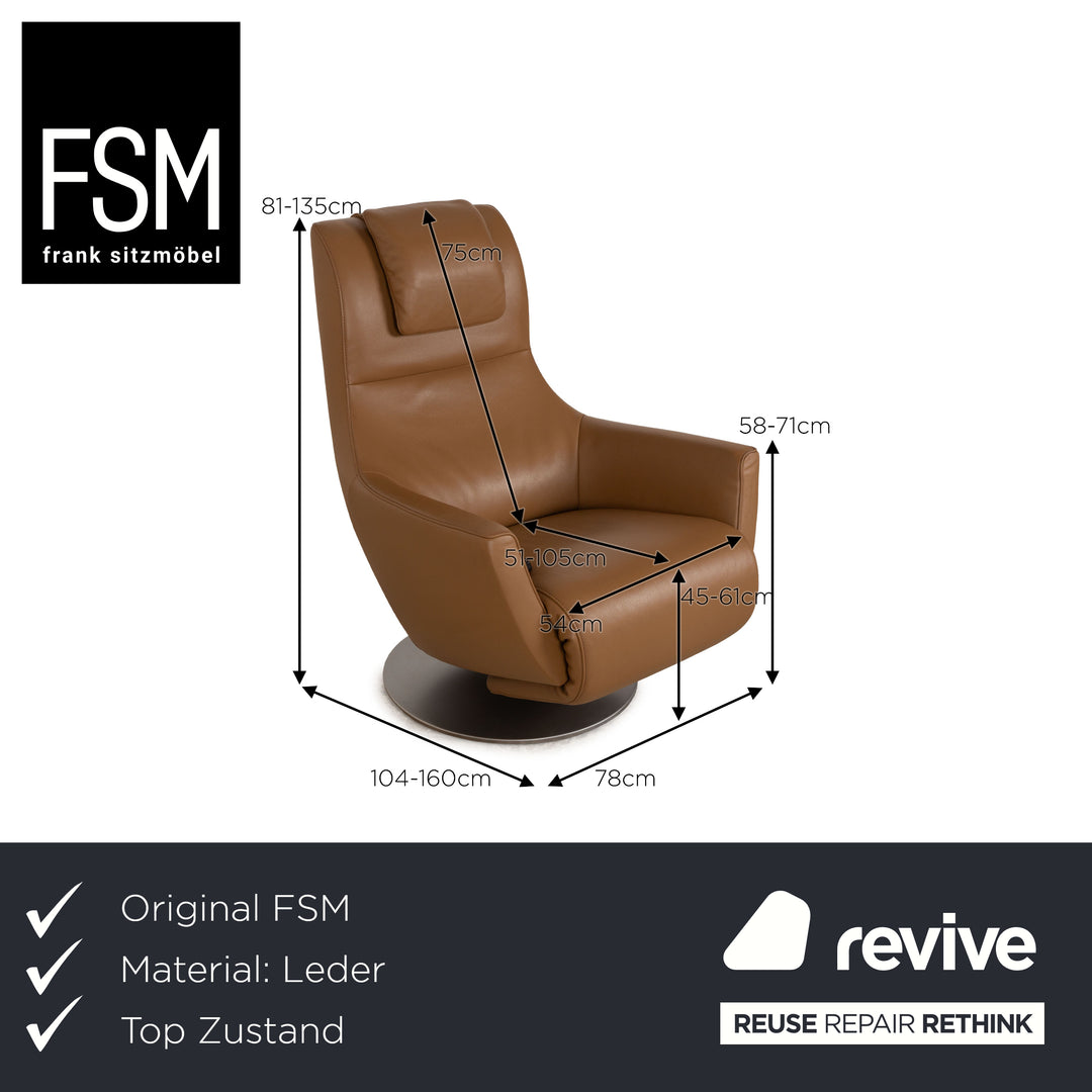 FSM sta-op stoel leder bruin camel elektrische functie opstahulp accu
