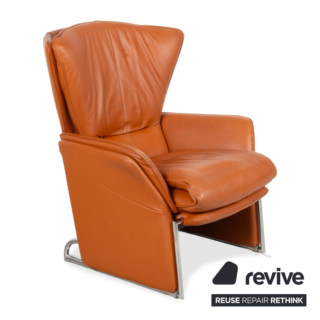 FSM Unus Leder Chrom Sessel Braun Cognac manuelle Funktion