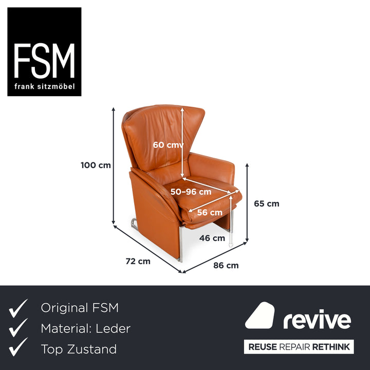 FSM Unus Leder Chrom Sessel Braun Cognac manuelle Funktion