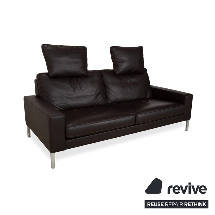 FSM Two-Seater Leather Sofa Brown Couch Manual Function