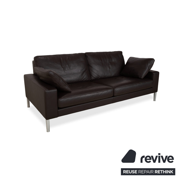 FSM Two-Seater Leather Sofa Brown Couch Manual Function