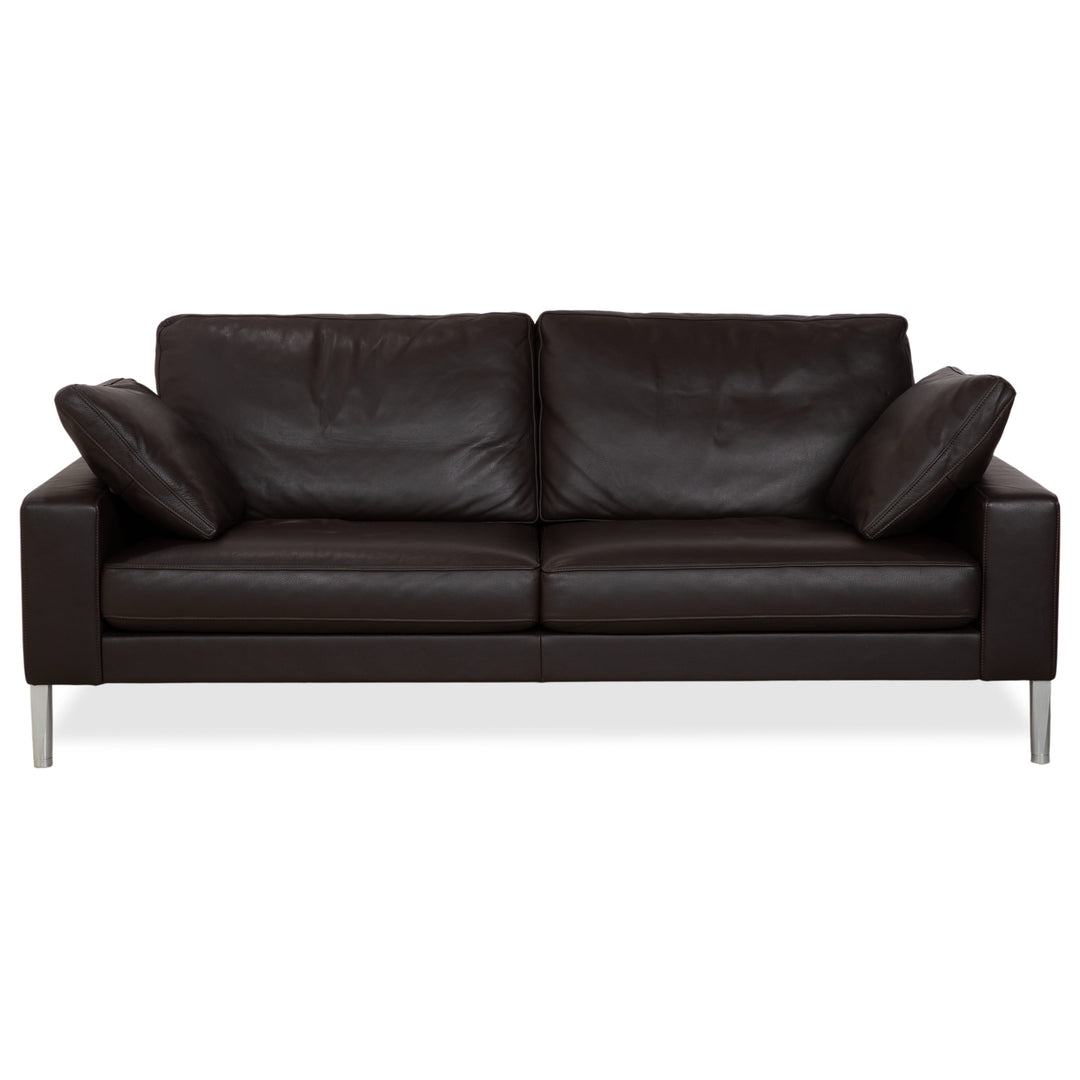 FSM Two-Seater Leather Sofa Brown Couch Manual Function