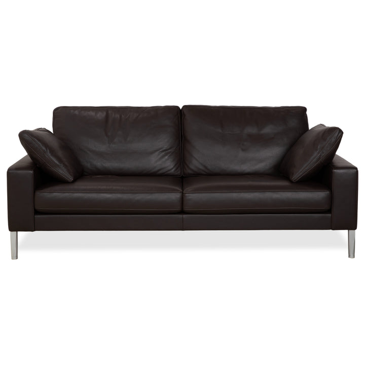 FSM Two-Seater Leather Sofa Brown Couch Manual Function