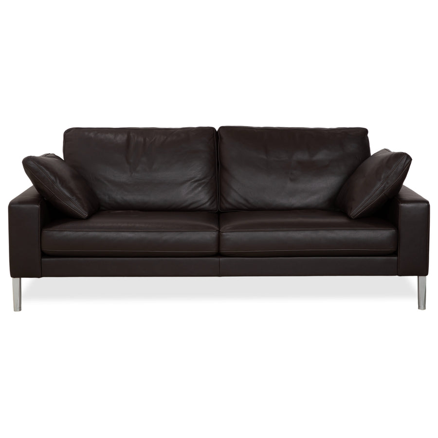 FSM Two-Seater Leather Sofa Brown Couch Manual Function