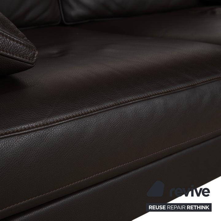 FSM Two-Seater Leather Sofa Brown Couch Manual Function