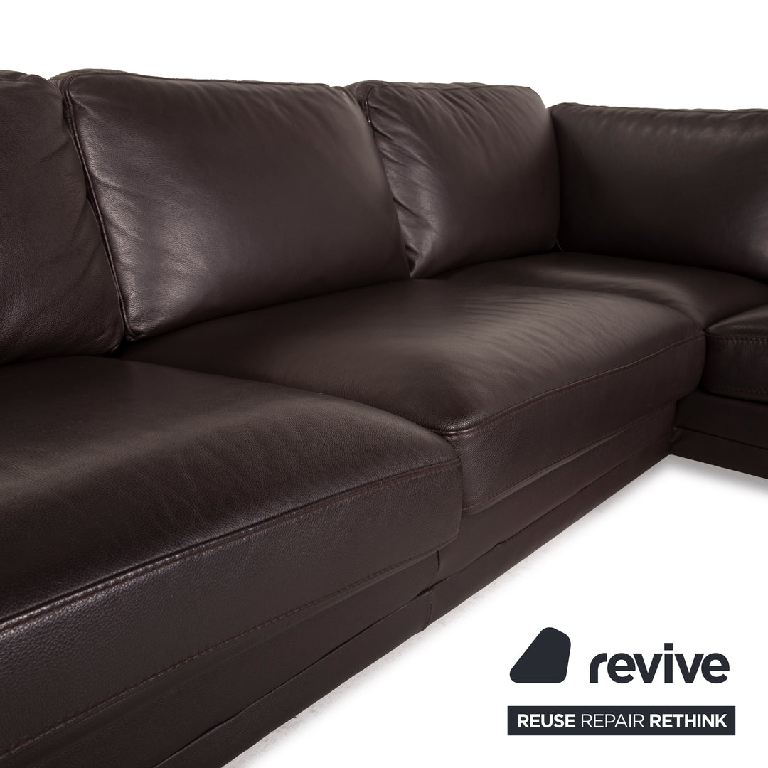 Furninova Leather Sofa Dark Brown Corner Sofa Couch