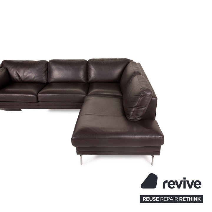 Furninova Leather Sofa Dark Brown Corner Sofa Couch