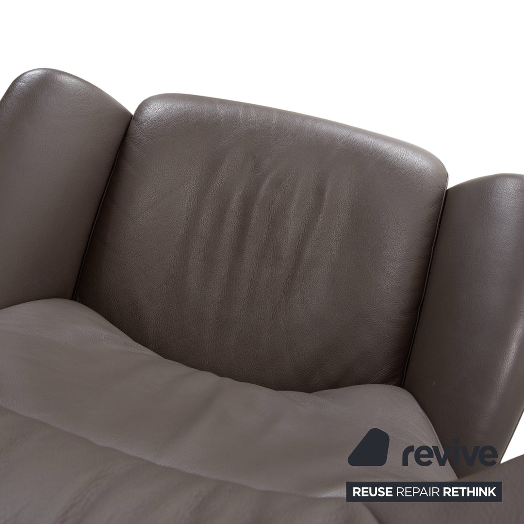 Set of 2 x Joop 8115 leather armchairs and footstools, grey taupe, chrome, manual function