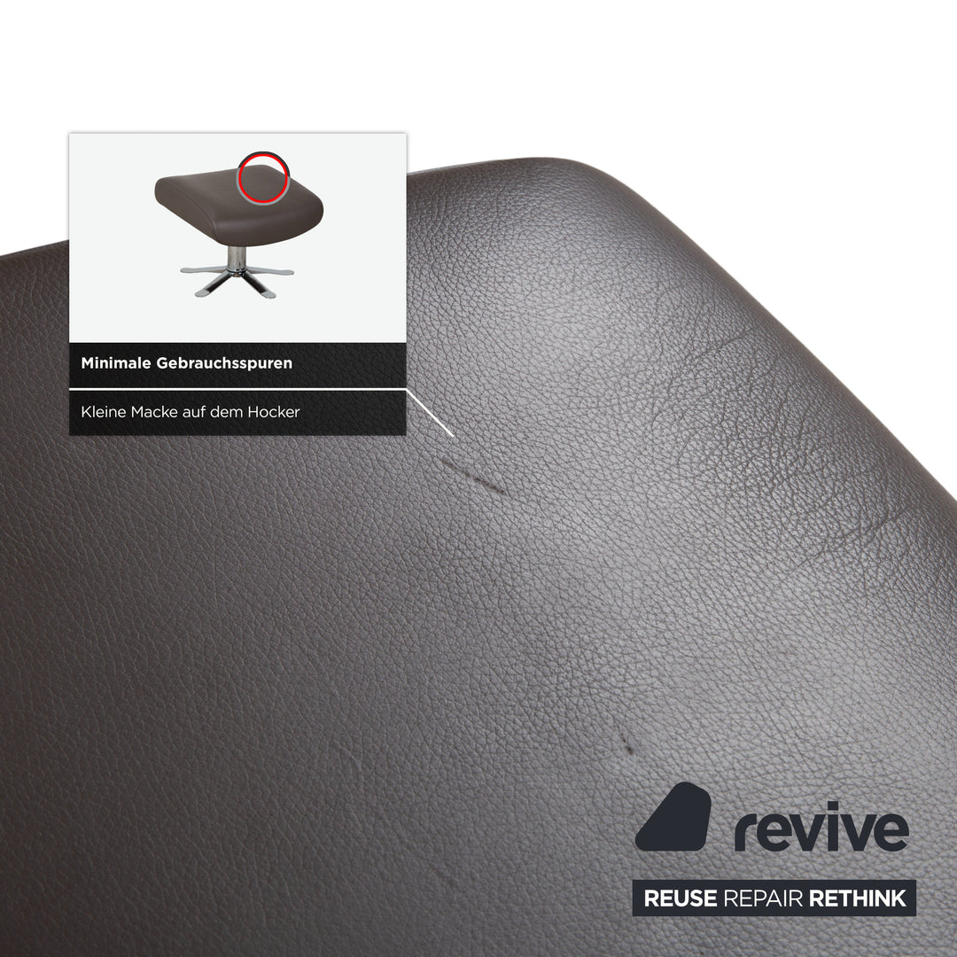 Garnitur 2 x Joop 8115 Leder Sessel Hocker Grau Taupe Chrom manuelle Funktion