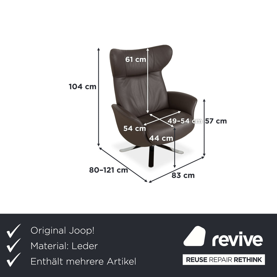Set of 2 x Joop 8115 leather armchairs and footstools, grey taupe, chrome, manual function