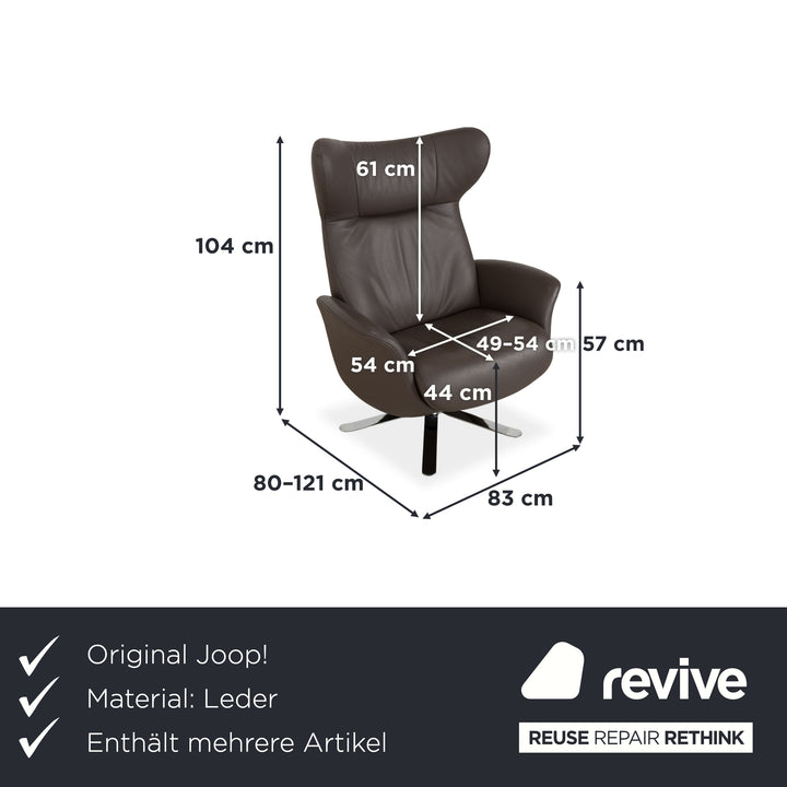 Set of 2 x Joop 8115 leather armchairs and footstools, grey taupe, chrome, manual function