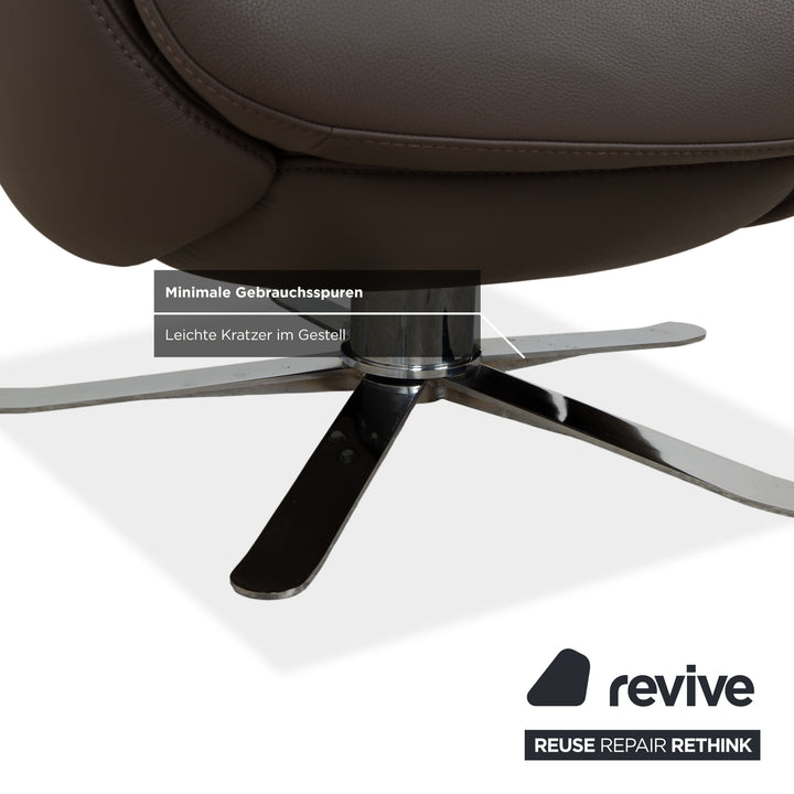 Garnitur 2 x Joop 8115 Leder Sessel Hocker Grau Taupe Chrom manuelle Funktion