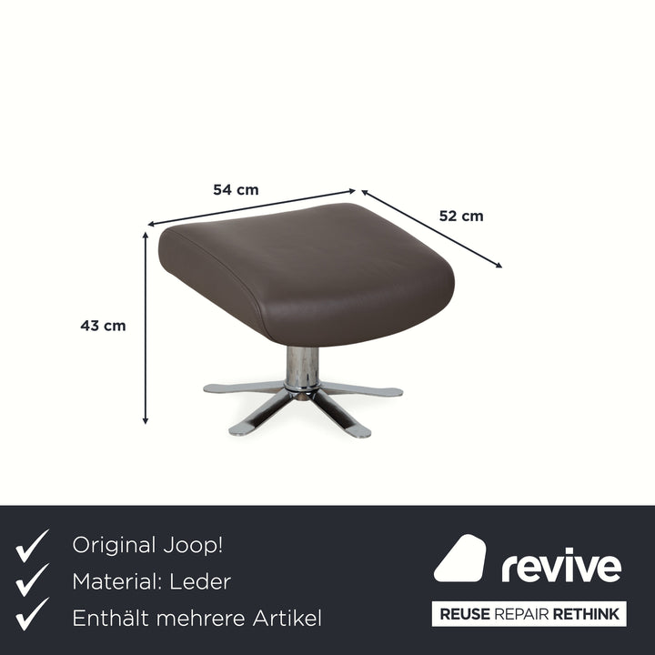 Set of 2 x Joop 8115 leather armchairs and footstools, grey taupe, chrome, manual function
