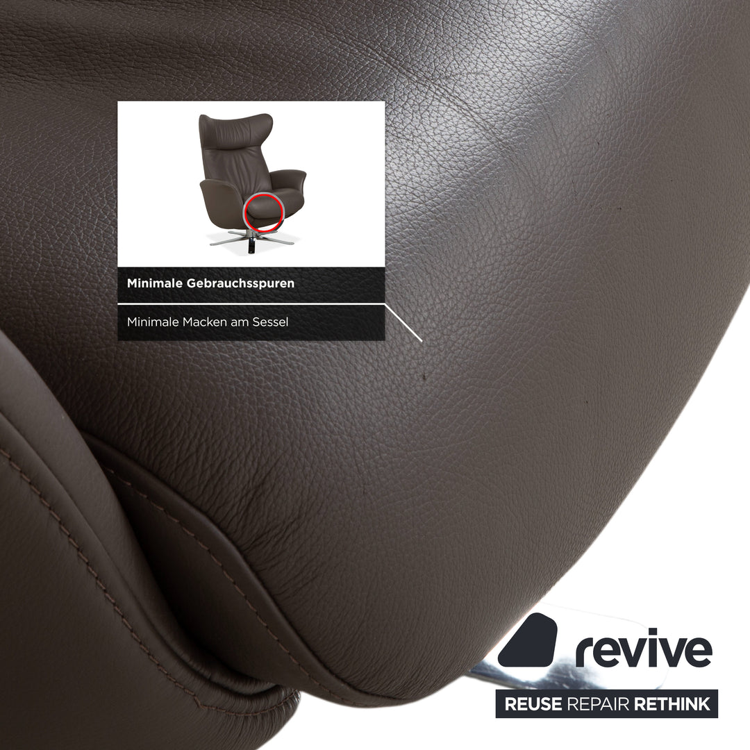 Garnitur 2 x Joop 8115 Leder Sessel Hocker Grau Taupe Chrom manuelle Funktion