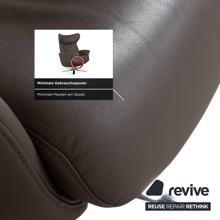 Garnitur 2 x Joop 8115 Leder Sessel Hocker Grau Taupe Chrom manuelle Funktion