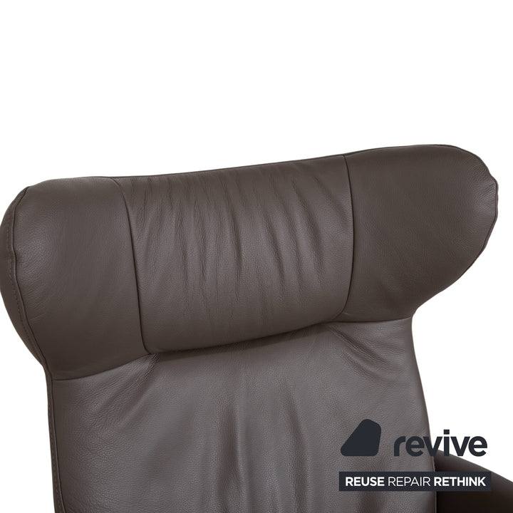 Garnitur 2 x Joop 8115 Leder Sessel Hocker Grau Taupe Chrom manuelle Funktion