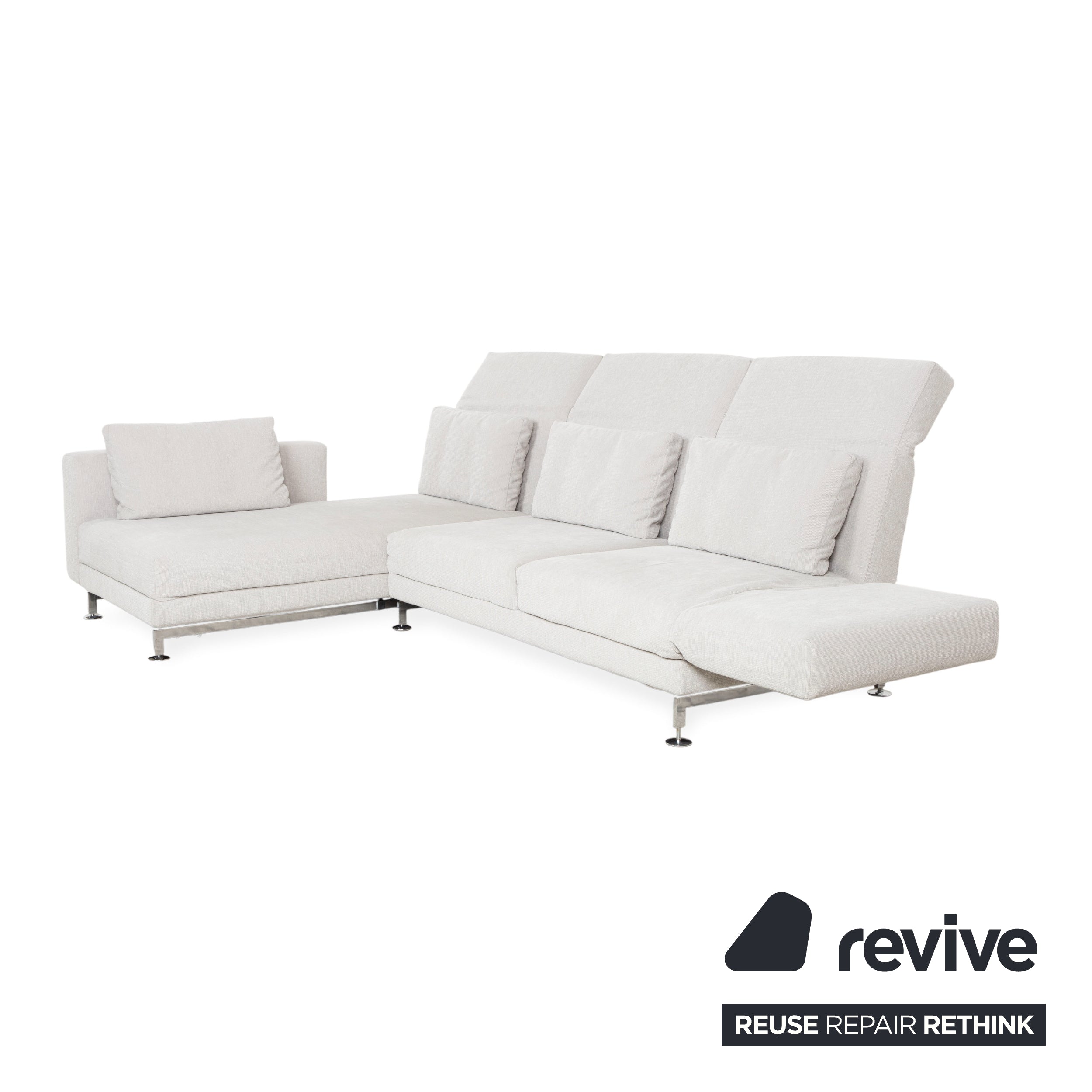 Garnitur Brühl Moule Stoff Ecksofa Hocker Grau Hellgrau Weiß manuelle Funktion Sofa Couch