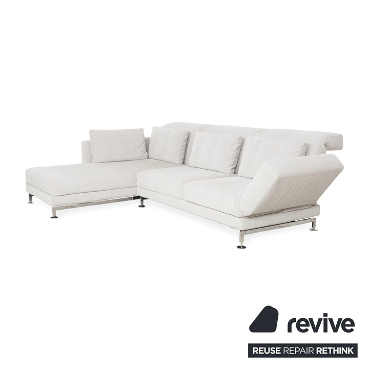Garnitur Brühl Moule Stoff Ecksofa Hocker Grau Hellgrau Weiß manuelle Funktion Sofa Couch