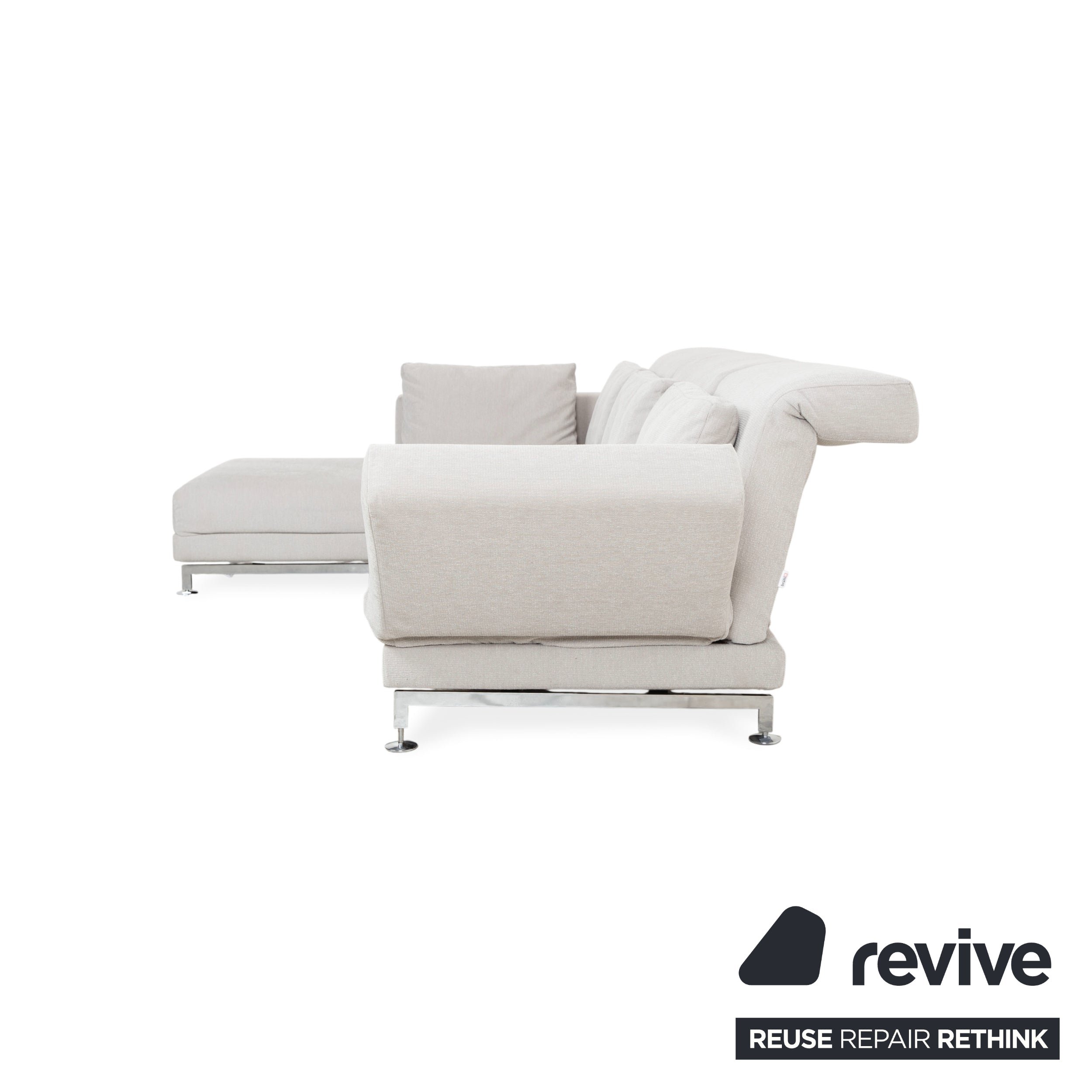 Garnitur Brühl Moule Stoff Ecksofa Hocker Grau Hellgrau Weiß manuelle Funktion Sofa Couch