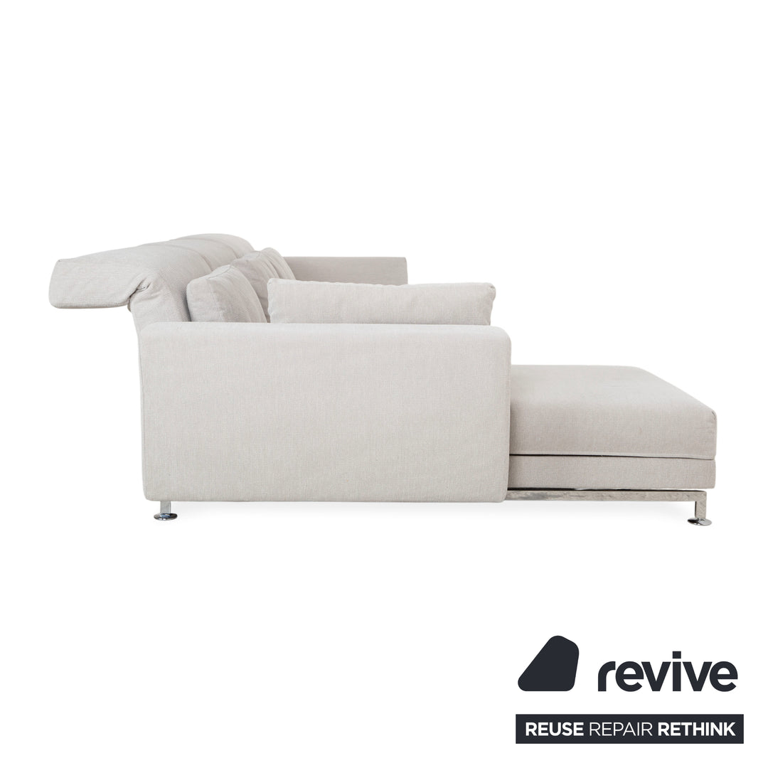 Garnitur Brühl Moule Stoff Ecksofa Hocker Grau Hellgrau Weiß manuelle Funktion Sofa Couch