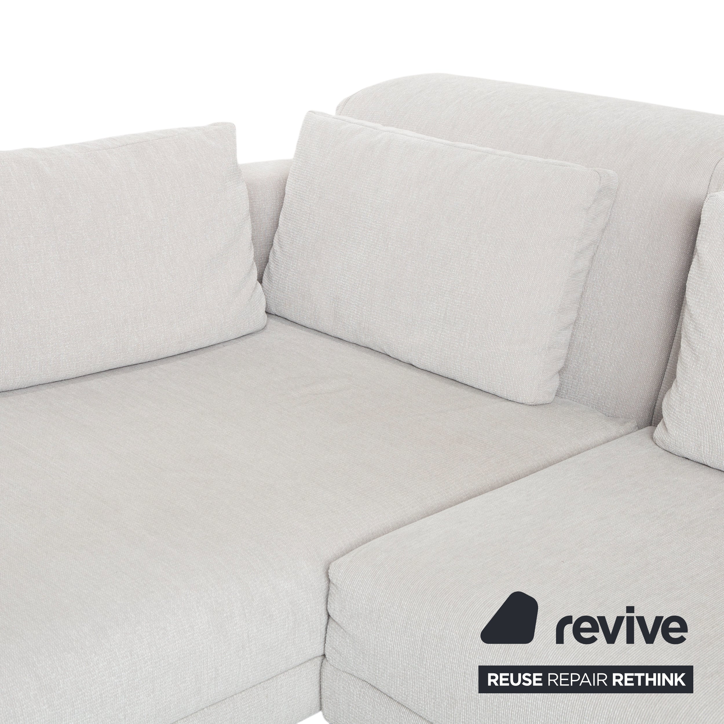 Garnitur Brühl Moule Stoff Ecksofa Hocker Grau Hellgrau Weiß manuelle Funktion Sofa Couch