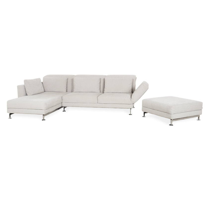 Garnitur Brühl Moule Stoff Ecksofa Hocker Grau Hellgrau Weiß manuelle Funktion Sofa Couch