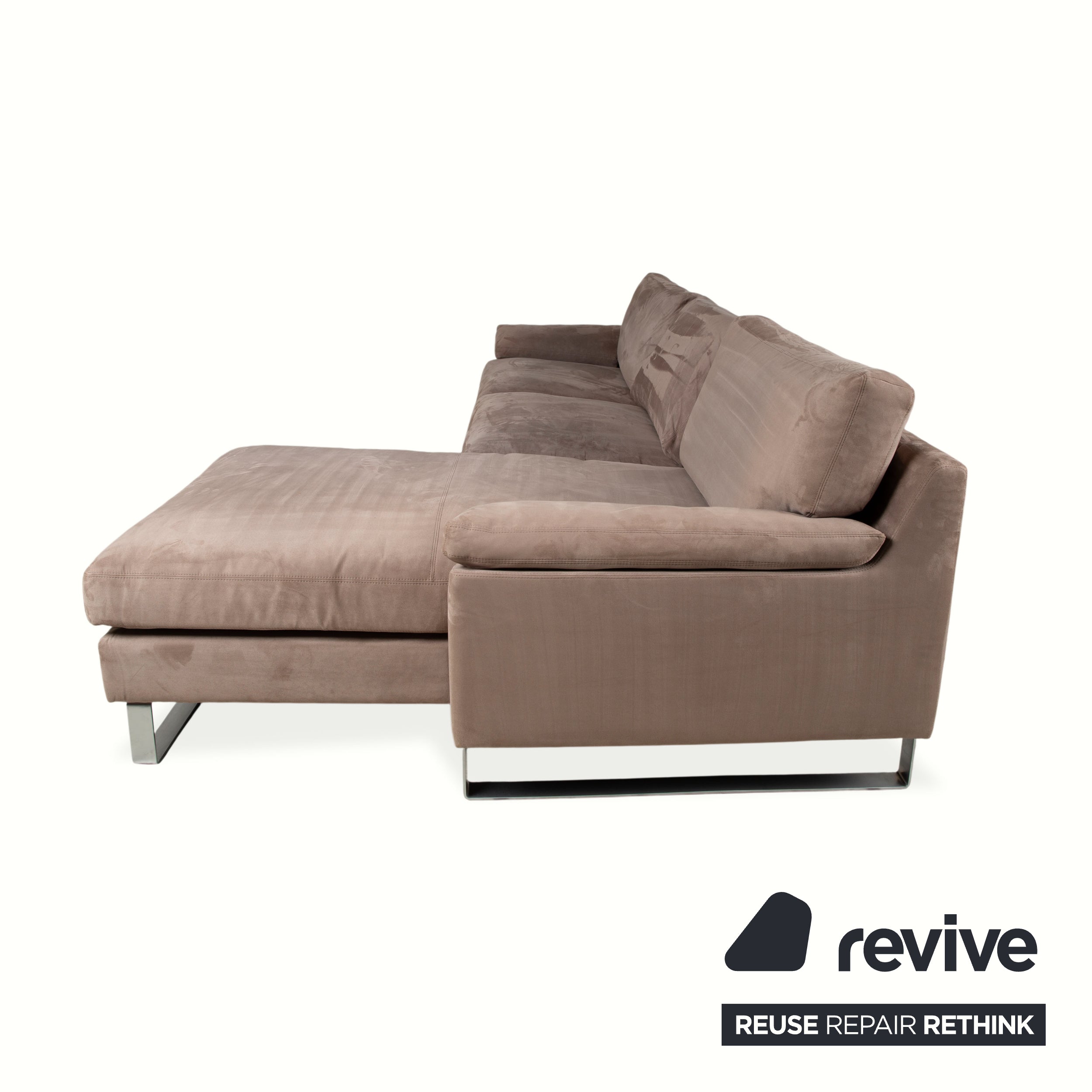 Garnitur Erpo Stoff Chrom Ecksofa Hocker Grau Beige Braun Sofa Couch Recamiere