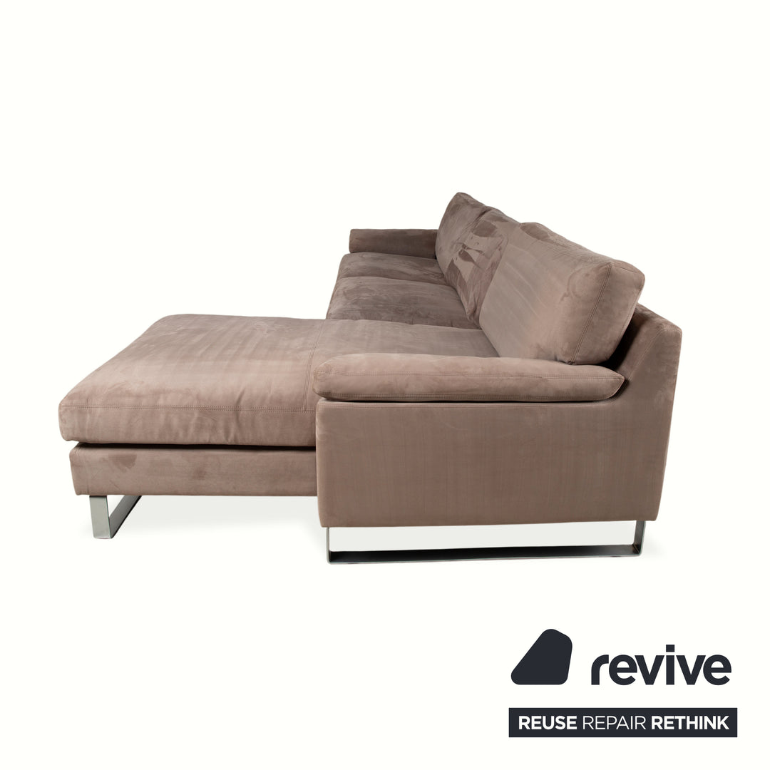 Garnitur Erpo Stoff Chrom Ecksofa Hocker Grau Beige Braun Sofa Couch Recamiere