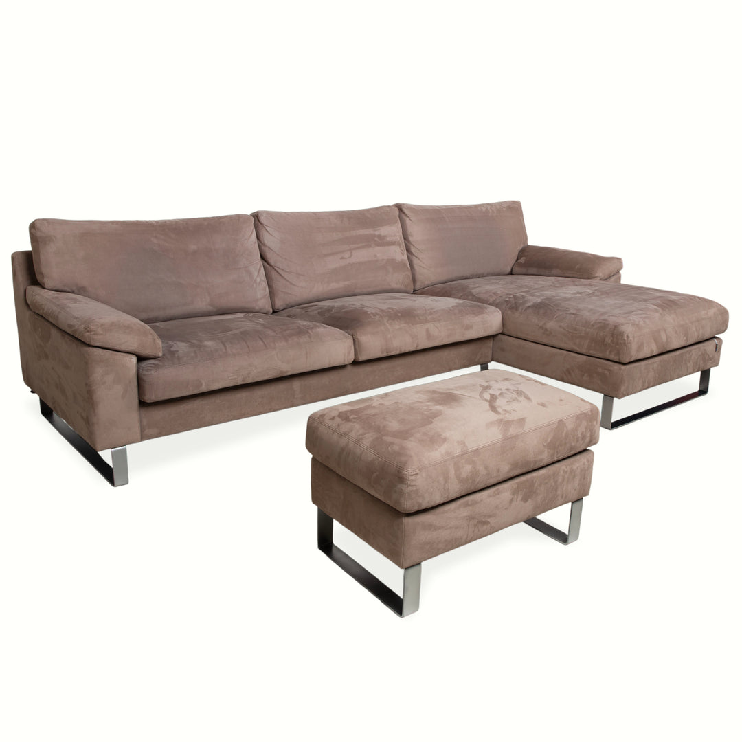 Erpo furniture set, fabric, chrome, corner sofa, stool, grey, beige, brown sofa, couch, chaise longue