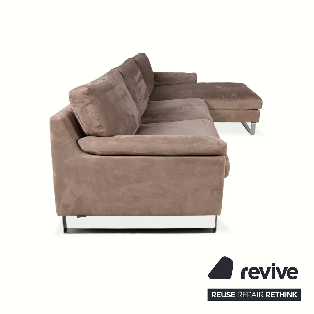 Garnitur Erpo Stoff Chrom Ecksofa Hocker Grau Beige Braun Sofa Couch Recamiere