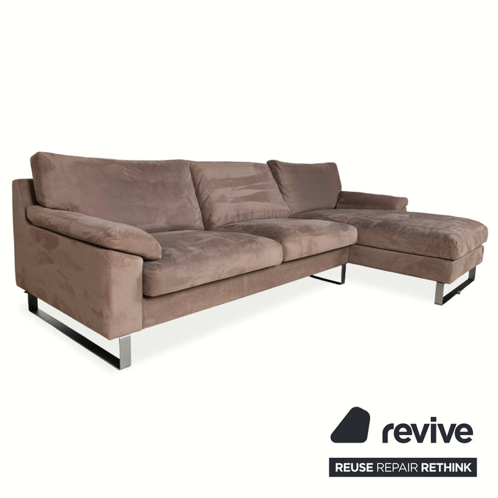 Garnitur Erpo Stoff Chrom Ecksofa Hocker Grau Beige Braun Sofa Couch Recamiere