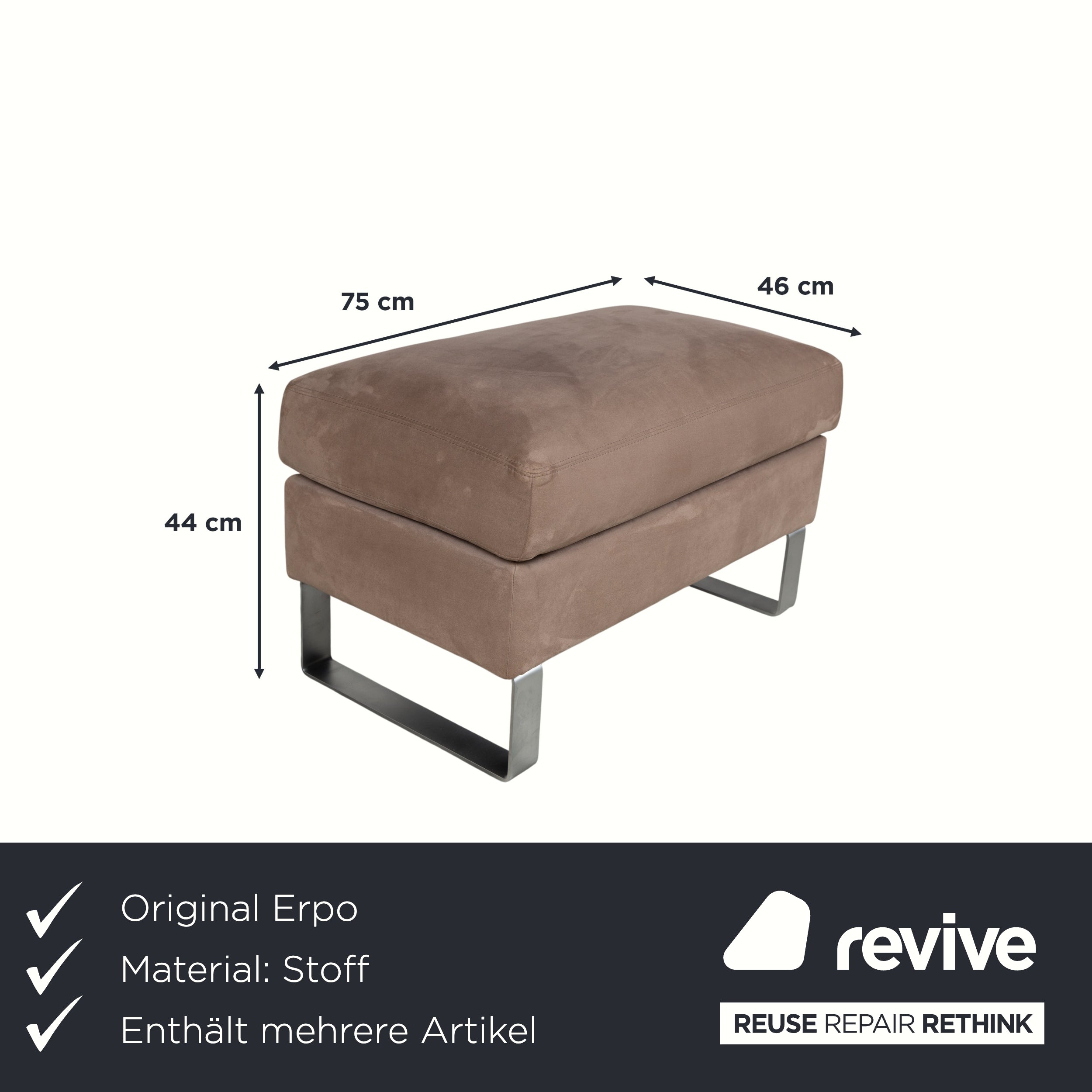 Garnitur Erpo Stoff Chrom Ecksofa Hocker Grau Beige Braun Sofa Couch Recamiere