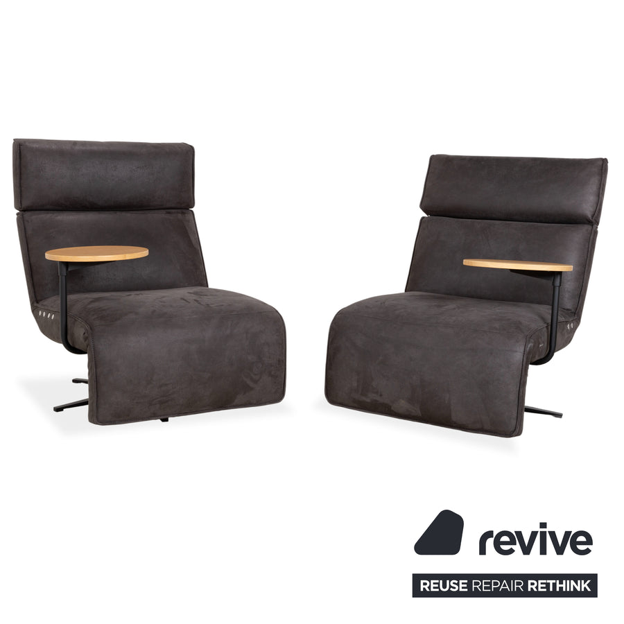 Garnitur Koinor Etino Stoff Holz Sessel Grau Anthrazit Schiefer elektrische Funktion