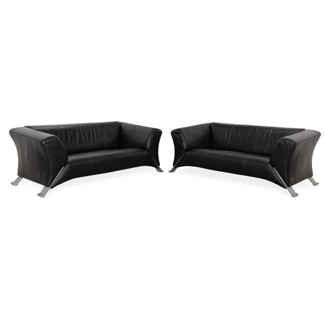 Rolf Benz 322 leather two-seater sofa set, black