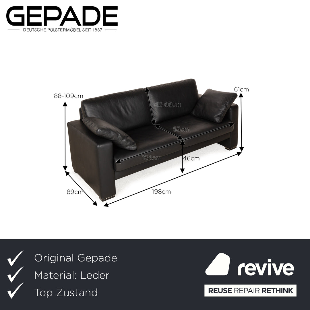 Gepade Cosmo 200 Leder Zweisitzer Schwarz manuelle Funktion Sofa Couch