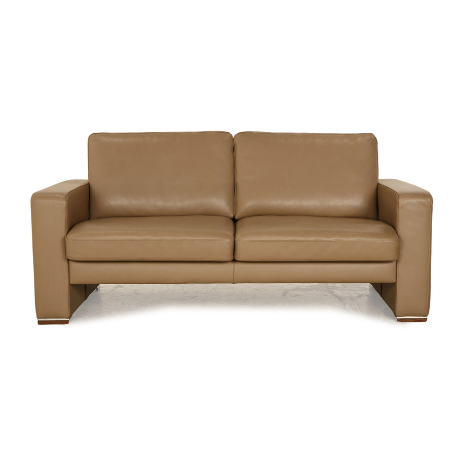 Gepade Leather Two Seater Beige Brown Sofa Couch