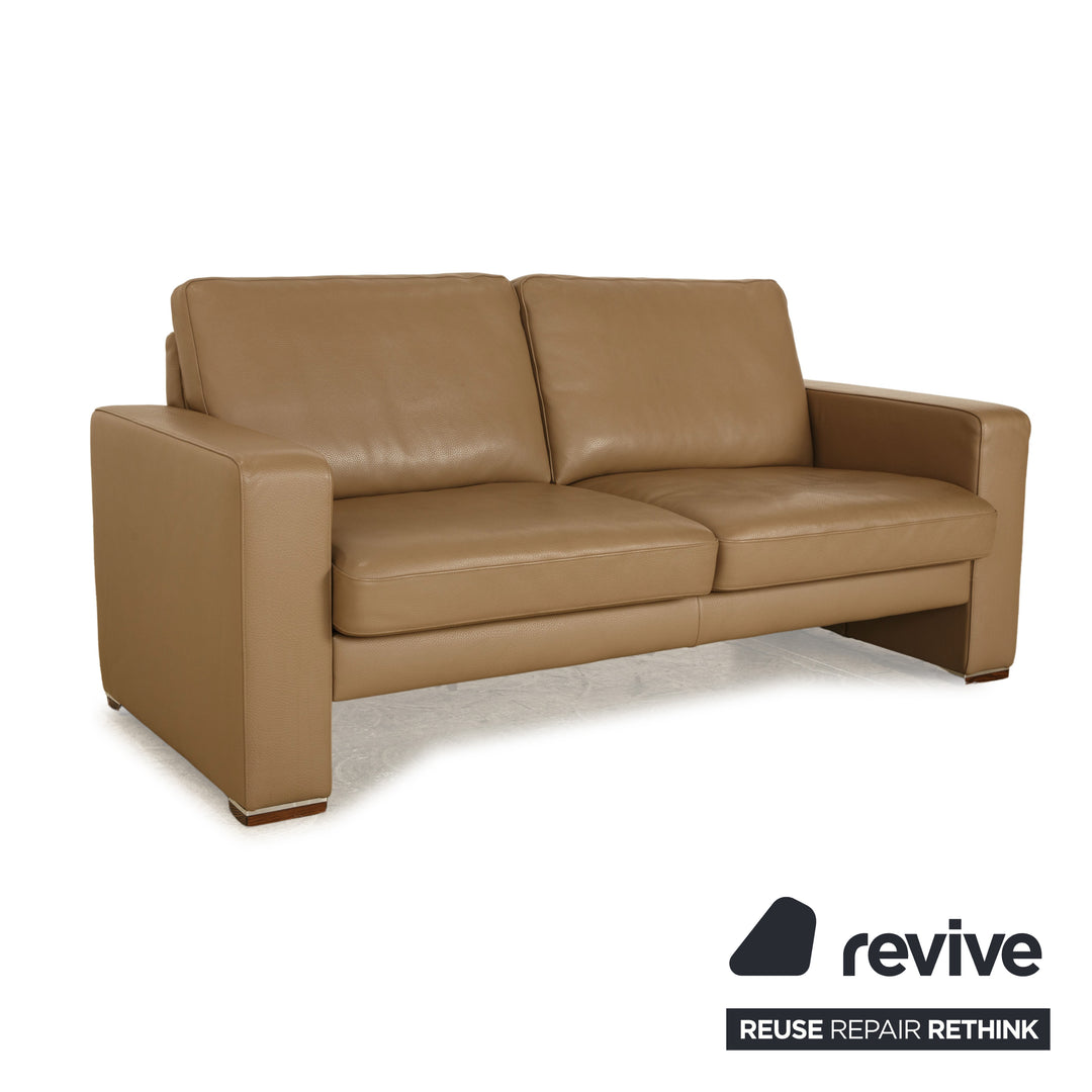 Gepade Leather Two Seater Beige Brown Sofa Couch