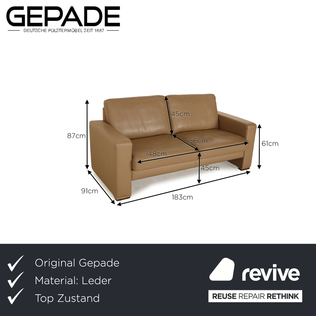 Gepade Leather Two Seater Beige Brown Sofa Couch