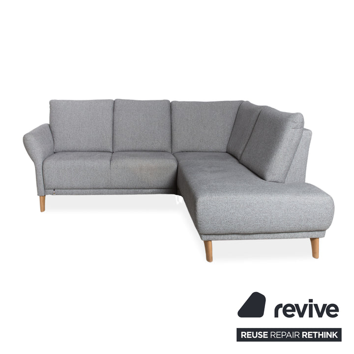 Global Wohnen Ecksofa Stoff Holz Grau Recamiere Rechts