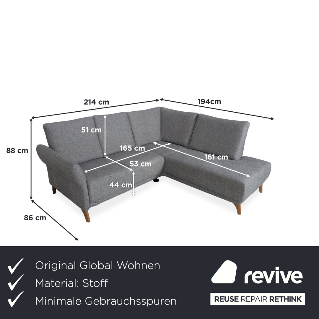 Global Wohnen Ecksofa Stoff Holz Grau Recamiere Rechts