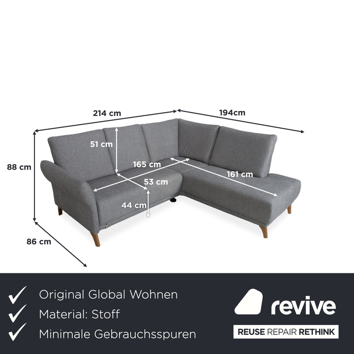 Global Wohnen Ecksofa Stoff Holz Grau Recamiere Rechts