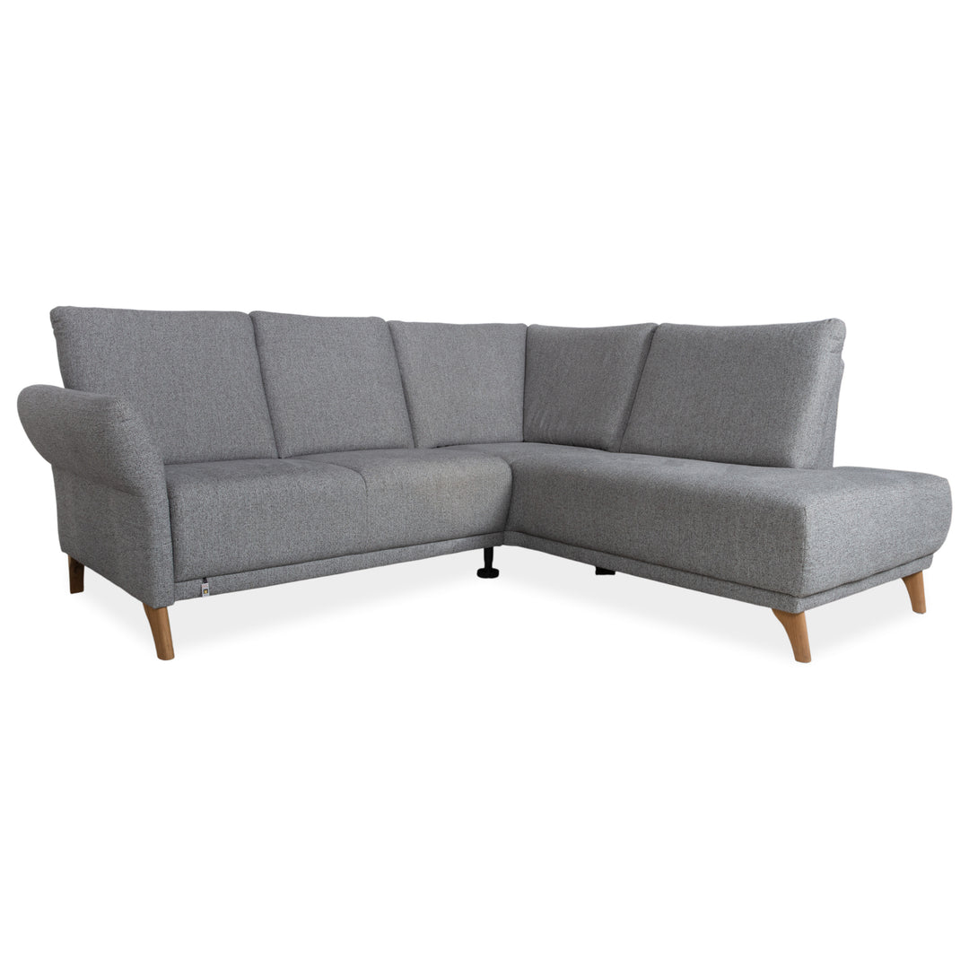 Global Wohnen Ecksofa Stoff Holz Grau Recamiere Rechts