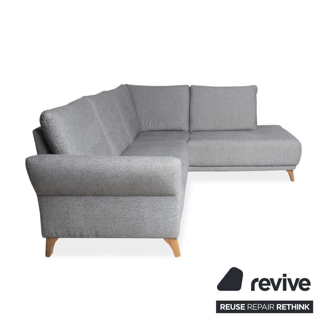 Global Wohnen Ecksofa Stoff Holz Grau Recamiere Rechts