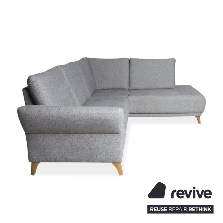 Global Wohnen Ecksofa Stoff Holz Grau Recamiere Rechts