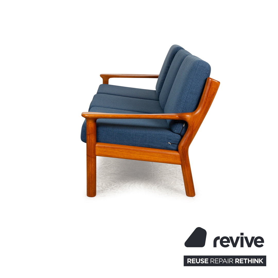 Glostrup Fabric Wood Three-Seater Blue Brown Sofa Couch