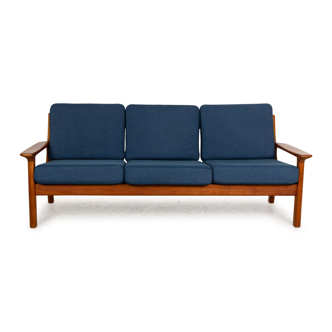Glostrup Fabric Wood Three-Seater Blue Brown Sofa Couch